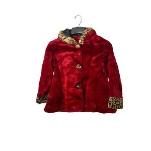 Leopard Trim Red Kids Jacket
